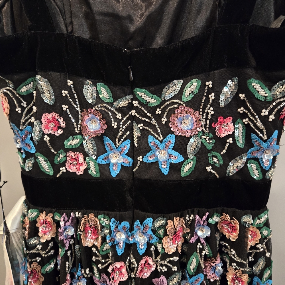 NWT Mac Duggal Sequin‎ Floral Fit & Flare Mini Dress size 2 4984 BLACK MULTI - Picture 5 of 11
